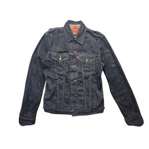 Levis Denim Jean Trucker Jacket Womens Medium Dark Blue Pockets